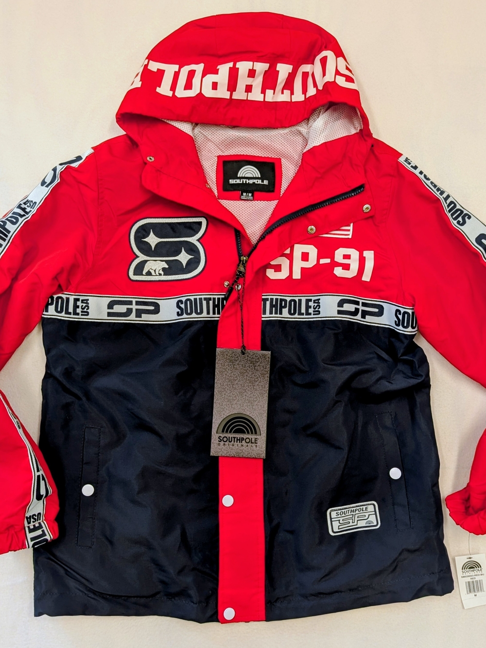 Southpole SP-91 Windbreaker Jacket Red Navy Colorblock Logo NWT Men's M